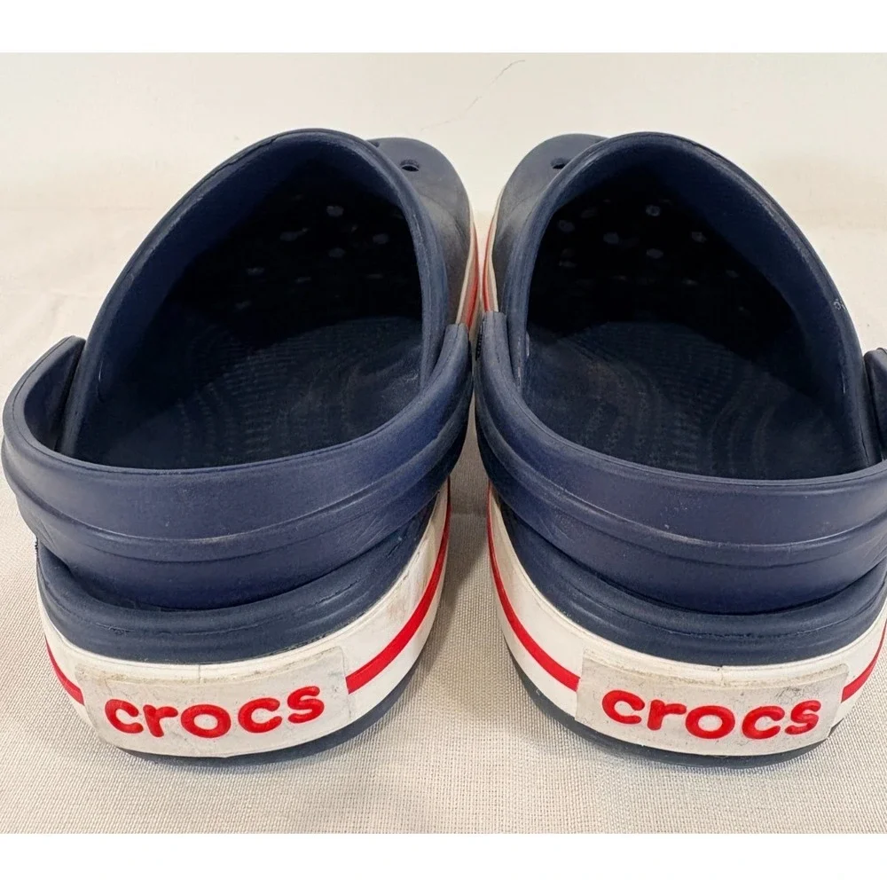 Crocs Crocband Navy Blue White Red Slip-On Clogs Adult Unisex Men's 5 Women's 7
